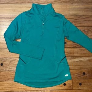 Champion, green quarter zip pullover, women’s size small